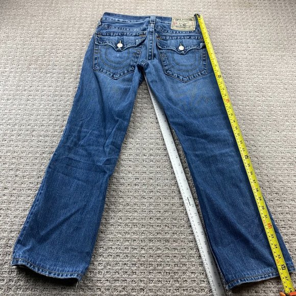 Vintage True Religion Jeans Women 29 Blue Denim Beaded Distressed Rip Ricky Pant - Picture 9 of 16